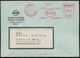 LEIPZIG C1/ REICHSMESSESTADT/ DEUTSCH-AMERIKANISCHE/ PETROLEUM-GES./ Esso 1943 (24.10.) AFS = Esso-Logo (entworfen V. Ra - Auto's