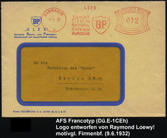 MANNHEIM/ 2/ Tankt/ Olex../ BP 1932 (9.6.) AFS = Firmen-Logo (entworfen Von Raymond Loewy) Motivgl. Firmen-Bf.: "BP" "OL - Auto's