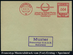 HAMBURG/ 1/ Gegr.1899/ "Meisterschaft"/ Asbest-u.Gummi-Werke/ Martin Merkel GmbH.. 1935 (19.12.) AFS, Francotyp-Musterab - Química
