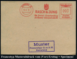 HAMBURG 36/ RASCH & JUNG/ Die Spezial-Grosshandlung/ Für Gummi-Schuhwerk Aller Art 1939 (15.8.) AFS, Francotyp-Musterabd - Química