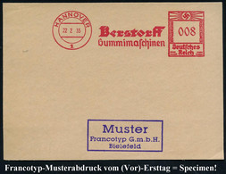 HANNOVER/ 1/ Berstorff/ Gummimaschinen 1934 (22.2.) AFS, Francotyp-Musterabdruck "Hakenkreuz" Glasklar Auf Francotyp-Mus - Química