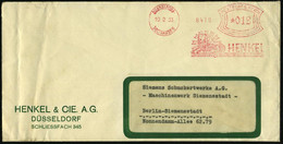 DÜSSELDORF-/ HOLTHAUSEN/ HENKEL 1933 (10.2.) AFS = Großer Löwe (vor Sonne = Firmen-Logo) Firmen-Bf. (links Schwache Falt - Chimie