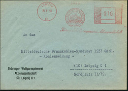 LEIPZIG/ C 1/ ..Thüringer Wollgarnspinnerei AG. 1946 (19.11.) Seltener, Aptierter AFS "Mäanderrechteck" = Inschrift "Deu - Christendom