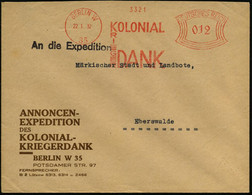 BERLIN W/ 35/ KOLONIAL/ KRIEGER/ DANK 1932 (22.1.) Seltener AFS Auf Vordr-Bf.: KOLONIAL-KRIEGERDANK = Zeitungsverlag (Dü - Altri & Non Classificati
