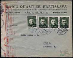 SLOWAKEI 1941 (25.11.) 50 H. Tiso, Grün, Reine MeF: 4 Stück , 3x 2K: BRATISLAVA 1 + OKW-Zensurstreifen "Geöffnet/g" + Ro - Otros & Sin Clasificación