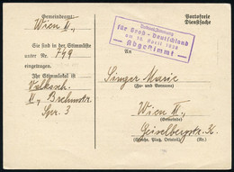 Wien 1938 (10.4.) Viol. Ra.4: Volksabstimmung/für Groß-Deutschland/am 10. April 1938 - Abgestimmt - Auf Portofreier Dien - Autres & Non Classés