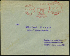 BÖHMEN & MÄHREN 1941 (19.2.) AFS: PRAG 1/PRAHA 1/Lipa/AKCIOVA POJISTOVNA (Lindenzweig)  Inl.-Brief (Francotyp Ah) - CSR- - Altri & Non Classificati