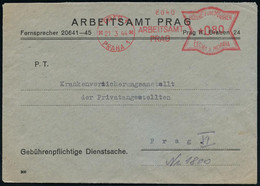 BÖHMEN & MÄHREN 1944 (21.3.) AFS Francotyp.: PRAG 1/PRAHA 1/ARBEITSAMT/PRAG ,  Deutscher Dienst-Orts-Bf.: ARBEITSAMT PRA - Altri & Non Classificati