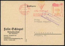 KLEINOLBERSDORF/ über/ CHEMNITZ 4/ Felix Schlegel.. 1945 (7.11.) AFS Francotyp "Reichsadler" Mit Roter Farbe überstempel - Andere & Zonder Classificatie
