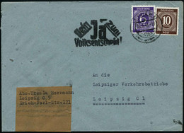 LEIPZIG W 31/ B 1946 (25.6.) Aptierter 2K-Steg = REICHSMESSESTADT Entfernt + Amtl., Schw. Propaganda-HdN: Dein Ja Zum/ V - Andere & Zonder Classificatie