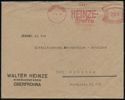 OBERFROHNA/ HEINZE-/ Stoffe 1946 (7.5.) Seltener, Aptierter AFS Francotyp "Bogenrechteck" = Inschrift "DEUTSCHES REICH"  - Andere & Zonder Classificatie