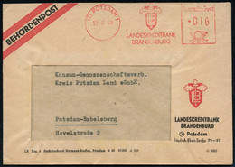 (2) POTSDAM 1/ LB/ LANDESKREDITBANK/ BRANDENBURG 1948 (12.6.) AFS (Logo Mit Eichel) Motivgl. Dienst-Bf.: BEHÖRDENPOST LA - Andere & Zonder Classificatie