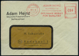 Schleusingen7adam Heinz7glashütte7friedrichswerk.. 1946 (30.4.) Seltener, Aptierter AFS Francotyp "Hakenkreuz" = Entfern - Andere & Zonder Classificatie