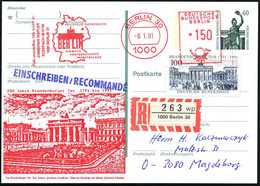 1000 BERLIN 30/ PHILATELIE GRENZENLOS... 1991 (10.8.) AFS 150 Pf. = Brandenbg.Tor Auf Amtl. P 60 Pf. Bavaria + Zudruck:  - Denkmäler