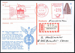 1000 BERLIN 30/ PHILATELIE GRENZENLOS.. 1991 (15.7.) AFS 270 Pf. = Brandenbg. Tor Als VE Auf Amtl. P 40 Pf. Chilehaus +  - Denkmäler