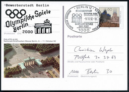 1000 BERLIN 12/ BEWERBERSTADT/ OLYMPIA 2000.. 1992 (9.10.) SSt (Brandenbg.Tor/ Oly.Ringe) A. Sonder-P 60 Pf. PHILATELIA  - Monumenti