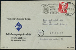 (19b) MAGDEBURG/ D/ BPA 7/ FDJ/ DEUTSCHLANDTREFFEN DER JUGEND.. 1950 (10.5.) MWSt = Brandenbg. Tor (u. FDJ-Flagge) Klar  - Denkmäler