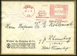BERLIN W/ 35/ Lest Die/ "Geistige/ Arbeit"/ ..Verlag/ Walter De Gruyter & Co. 1936 (22.4.) AFS 030 Pf. Auf Adreß-Aufkleb - Zonder Classificatie