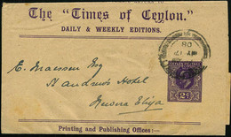 CEYLON 1908 (17.5.) Privat-Zeitungs-SB 2 C. Edward VII. Lila: The "Times Of Ceylon" (Colombo) Bedarf - ZEITUNG / JOURNAL - Zonder Classificatie