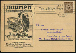 MÜNCHEN/ *2* 1924 (15.5.) Bd.Ma-StrichSt. Aufmonochromer Reklame-Kt: TRIUMPH Schreibmaschine.. (Marabu An Schreibmaschin - Non Classificati