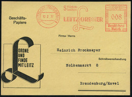 STUTTGART-FEUERBACH 1/ 5 Rücken-/ Breiten/ LEITZ-ORDNER 1937 (12.2.) AFS (Monogr.-Logo) Auf Motivgleicher Firmen-Vorders - Non Classificati