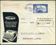 EL SALVADOR 1956 (8.10.) Reklame-Bf: TRIUMPH Má;quina De Escribar.. Mit Reise-Schreibmaschine (u. Firmen-Schriftzug) Zwe - Non Classificati