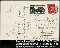 DRESDEN/ *I/ AUSSTELLUNG/ SONDERSCHAU DT.REICHSPOST/ JAHRESSCHAU REISEN U.WANDERN 1929 (26.5.) Seltener MWSt = Post-Omni - Trains