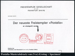 SAARLAND 1958 (9.9.) AFS Postalia-Musterabdruck "POST SAAR" 000 F.: SAARBRÜCKEN 2/ELEKTRO-KÜCHE/gesunde Küche/STADTWERKE - Electricité