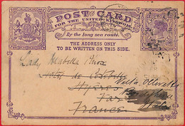 Aa2313 -  VICTORIA  - Postal History - STATIONERY CARD To FRANCE, FORWARDED 1889 English Mail TPO - Brieven En Documenten