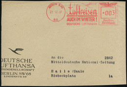 BERLIN SW/ 68/ Luftreisen/ AUCH IM WINTER!/ DT.LUFTHANSA 1937 (21.12.) AFS (DLH-Logo) Klar Auf Teil-Vorderseite (Dü.E-5B - Andere (Lucht)