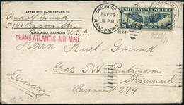 U.S.A. 1940 (26.11.) 30 C. Transatlantik-Flp., EF = Geflügelter Globus , 1K: CHICAGO, ILL/ IRVING PARK STA + Roter 1L: T - Other (Air)