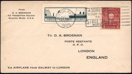 U.S.A. /  IRLAND 1929 (15.8.) 2 C. Edison, EF Auf Sonderflug-SU: VIA AIRPLANE FROM GALWAY TO LONDON +  Grüne Flp.-Vign.: - Autres (Air)