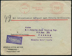 HAMBURG/ 1/ Arnold Otto Meyer.. 1936 (24.11.) AFS 370 Pf. + Zusatz: "Mit Holländischer Luftpost Nach Strait Settlement"  - Altri (Aria)