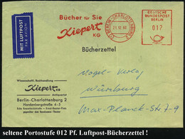 (1) BERLIN-CHARLOTTENBURG 2/ Bücher Für Sie/ Kiepert/ KG 1960 (21.12.) AFS 012 Pf. Auf Inl.-"Bücherzettel" = Drs. (rs. K - Otros (Aire)