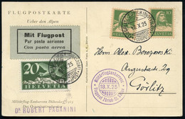 SCHWEIZ 1925 (18.10.) 1K-Gitter: FLUGPLATZ ZÜRICH (DÜBENDORF)/FLUGPOST + Viol.HdN: Militärflugkonkurrenz/ Flugpost Züric - Aviones