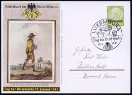 DT.BES.LUXEMBURG 1941 (12.1.) SSt: LUXEMBURG/Tag Der Briefmarke = Fallschirmjäger Klar Auf Sonder-P 6 Pf. "Tag Der Brief - Parachutisme
