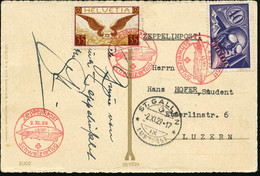 SCHWEIZ 1929 (2.11.) Schweiz-Rückfahrt, Seltene Frankatur Flp. 35 C. U. 40 C. Pilot (Mi.182, 233,+ 145.-EUR) 3x Roter Ze - Zeppelines