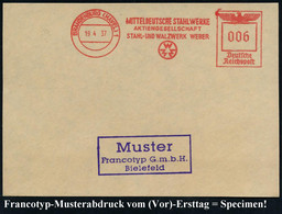 BRANDENBURG (HAVEL) 1/ MITTELDEUTSCHE STAHLWERKE/ AG/ STAHL-U.WALZWERK WEBER 1937 (19.4.) AFS-Musterabdruck Francotyp "R - Autres & Non Classés