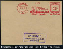 CHEMNITZ/ 8/ Federn/ Aus Draht/ U.Bandstahl/ Alfred Weigel... 1935/42 AFS-Musterabdruck Francotyp "Hakenkreuz" (Stahlfed - Autres & Non Classés