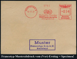 DORTMUND 1/ Dortmund-Hoerder/ Hüttenverein/ AG 1937 (19.11.) AFS-Musterabdruck Francotyp "Reichsadler" (Firmen-Logo) Gla - Autres & Non Classés