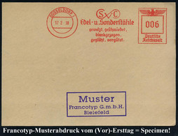 DÜSSELDORF 1/ SVC/ Edel-u.Sonderstähle/ Gewalzt,geschmiedet,/ Blankgezogen.. 1938 (17.2.) AFS-Musterabdruck Francotyp "R - Autres & Non Classés