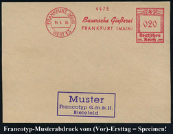 FRANKFURT (MAIN)/ WEST 13/ Bauersche Gießerei.. 1936 (14.4.) Seltener AFS-Musterabdruck Francotyp "Hakenkreuz" Glasklar  - Autres & Non Classés