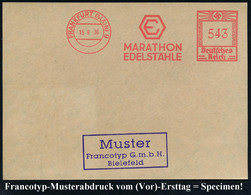 FRANKFURT (MAIN) 9/ E/ MARATHON/ DELSTÄHLE 1936 (15.9.) AFS-Musterabdruck Francotyp "Hakenkreuz" (Monogr.-Logo) Glasklar - Autres & Non Classés