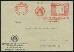 HAMBURG-BERGEDORF 1/ ASTRA/ BERGEDORFER EISENWERK/ AG/ ASTRAWERKE 1942 (15.1.) AFS (Monogr.-Logo) Auf Motivgl. Firmen-Vo - Autres & Non Classés