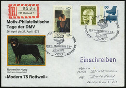 7210 ROTTWEIL 1/ DMV-MODERN 75.. 1975 (27.4.) SSt = Kopf Eines Rottweiler-Hundes Auf Motivähnl. PU 50 Pf. Unfall: Rottwe - Perros