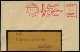 HELLERAU (BZ DRESDEN) 1/ DW/ Deutsche/ Werkstätten.. 1940 (18.11.) Seltener AFS = Monogr.Logo Klar Auf Teil-Vorderseite  - Andere & Zonder Classificatie