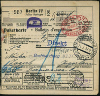 Berlin 77/ Julius Springer 1937 (19.10.) Selbstbucher-Paketzettel + Oval-PFS: BERLIN SW 77/aa/Gebühr Bezahlt , Klar Gest - Altri & Non Classificati