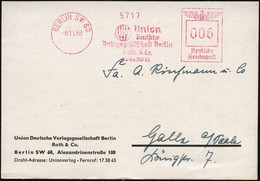 BERLIN SW 68/ Union/ Deutsche/ Verlagsgesellschaft../ Roth & Co 1938 (8.11.) AFS (Monogramm-Logo), Gegr. 1.1.1890, Spezi - Altri & Non Classificati