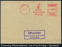 JENA 1/ Eugen/ Diederichs/ Verlag 1937 (19.5.) AFS-Musterabdruck Francotyp "Reichsadler" (Firmen-Logo: Löwe) Glasklar Ge - Altri & Non Classificati