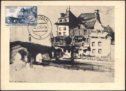 LUXEMBURG 1953 (30.6.) 4 F. "Victor Hugo's Wohnhaus" (Vianden M. Brücke) 2K: VIANDEN, Maximum-Kt.  (Mi.513) - FREMDSPRAC - Escritores